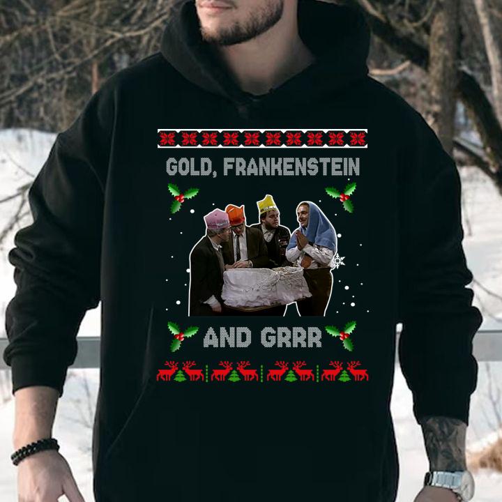 Gold Frankenstein and grrr Ugly Xmas Christmas sweater t-shirt hoodie