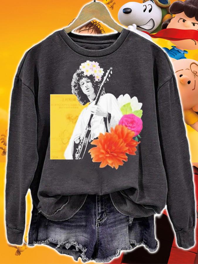 Brian May Queen Band With Flowers T-Shirt t-shirt