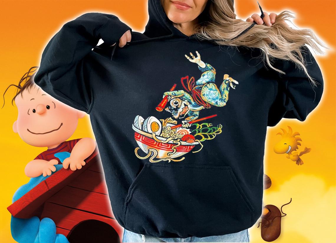 Japanese Tattoo Cottagecore Frog Jumping In Ramen Bowl Noodle T-Shirt t-shirt hoodie