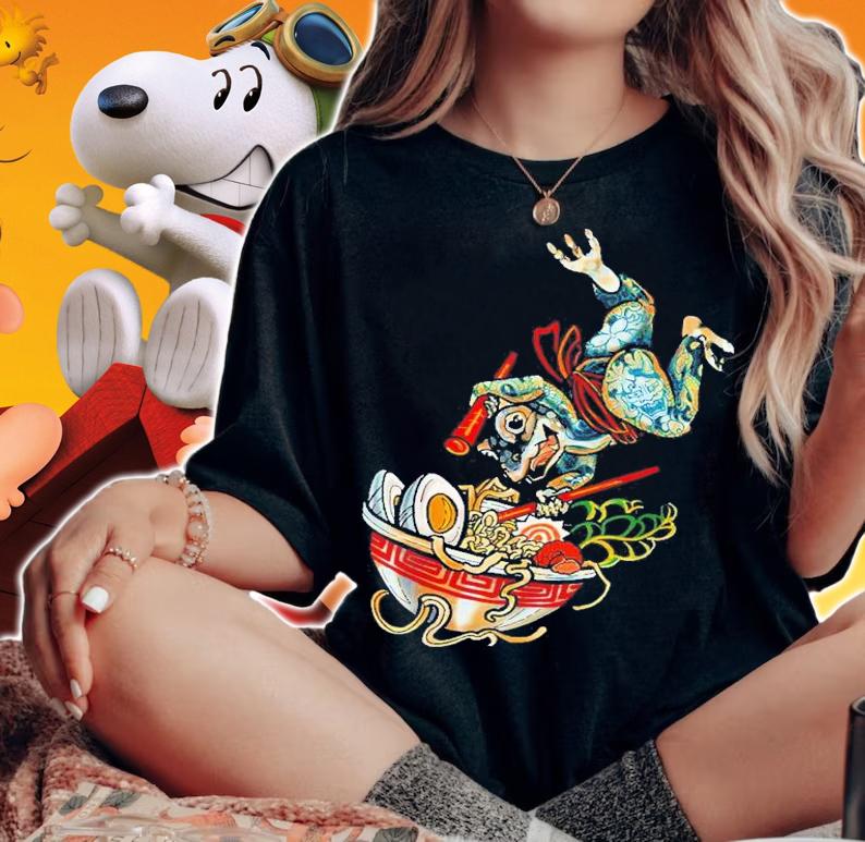 Japanese Tattoo Cottagecore Frog Jumping In Ramen Bowl Noodle T-Shirt t-shirt woman shirt