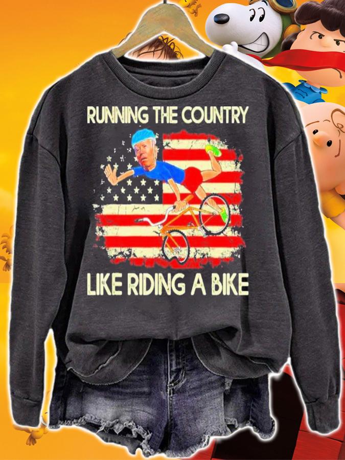 Joe Biden Running The Country Like Riding A Bike US Flag Shirt t-shirt sweatshirt