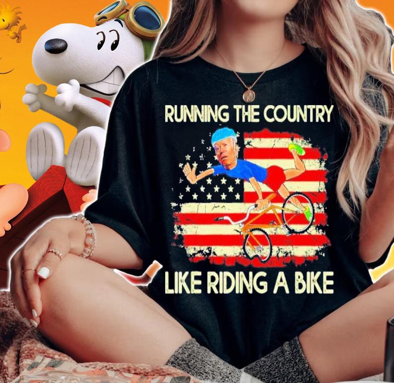 Joe Biden Running The Country Like Riding A Bike US Flag Shirt t-shirt woman shirt