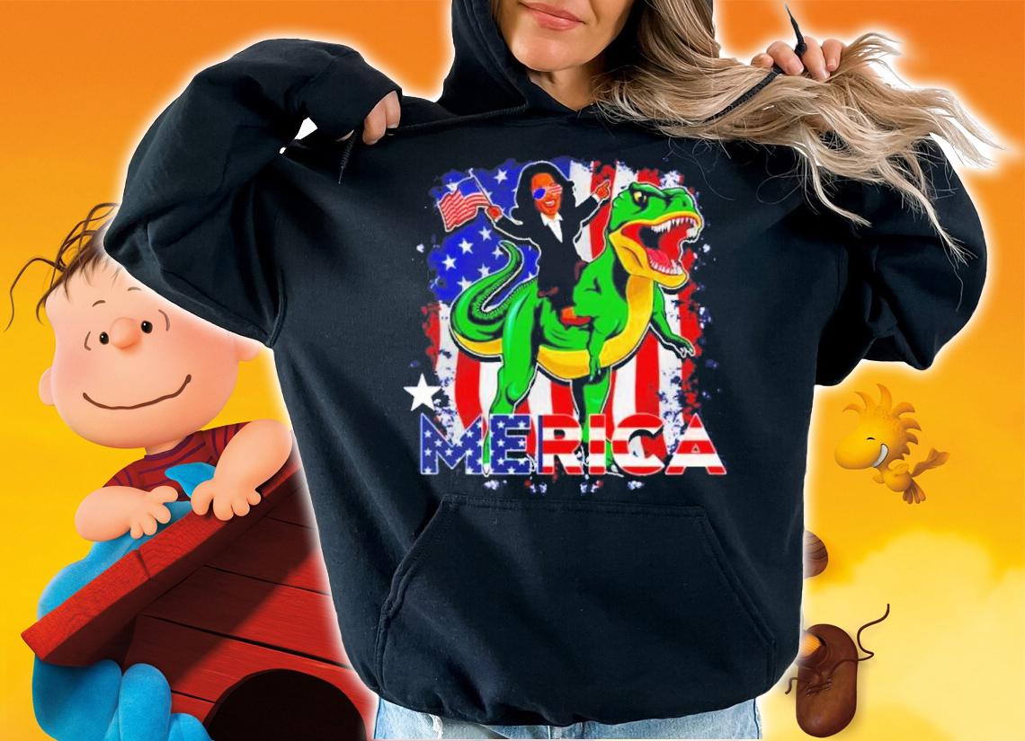 Merica Kamala Harris Riding Dinosaur 4th Of July Shirt t-shirt hoodie