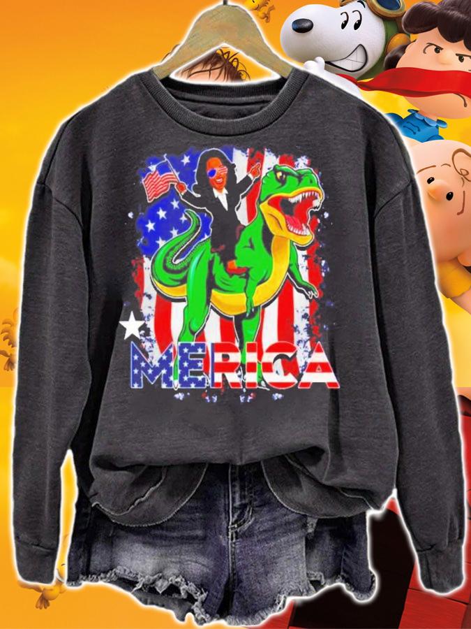 Merica Kamala Harris Riding Dinosaur 4th Of July Shirt t-shirt sweatshirt