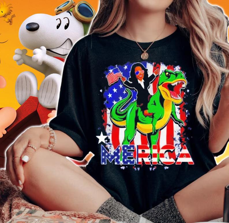 Merica Kamala Harris Riding Dinosaur 4th Of July Shirt t-shirt woman shirt