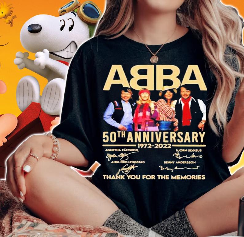Official ABBA 50th anniversary 1972 2022 signatures thank you shirt t-shirt