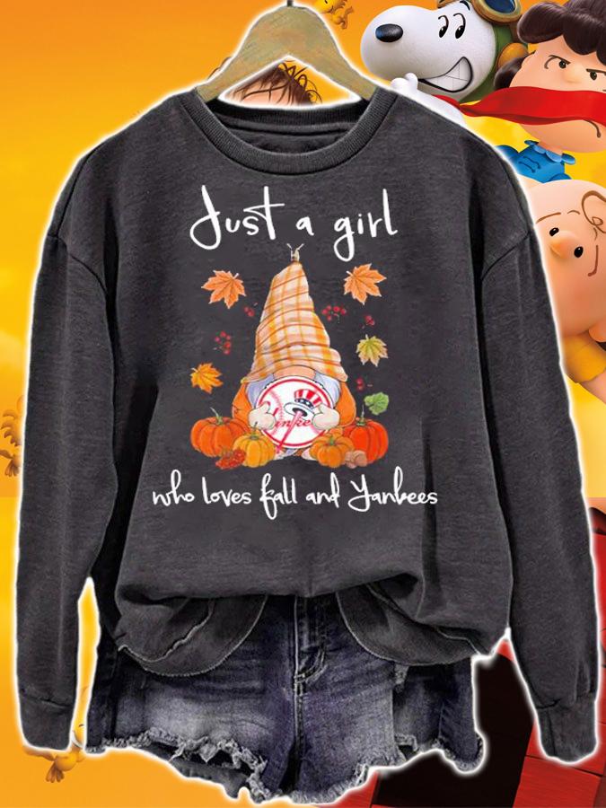 Gnome Just A Girl Who Loves Fall And New York Yankees Halloween t-shirt sweatshirt