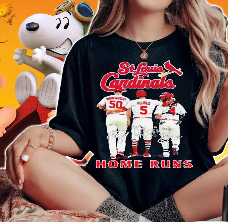 St Louis Cardinals Home Runs Adam Wainwright Albert Pujols And Yadier Molina Signatures Shirt t-shirt woman shirt