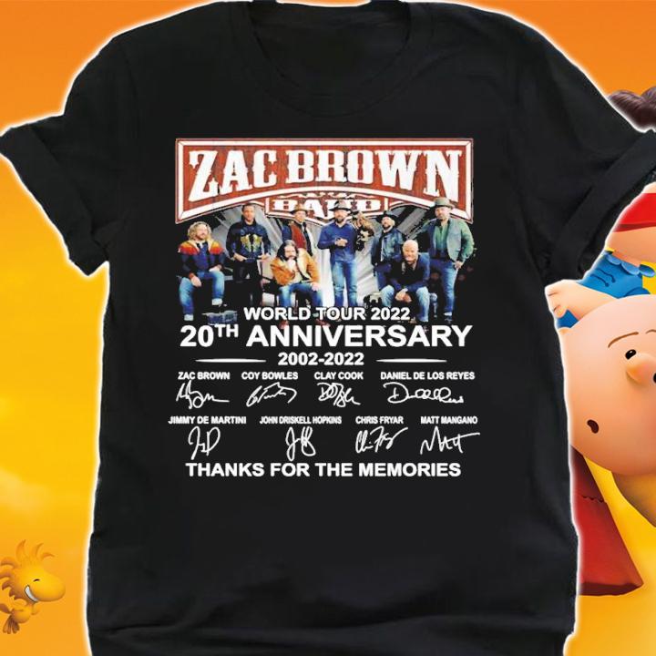 Zac Brown World Tour 2022 20th anniversary 2002 2022 thanks for the memories shirt t-shirt shirt