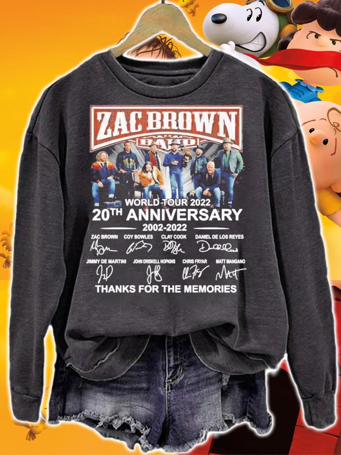 Zac Brown World Tour 2022 20th anniversary 2002 2022 thanks for the memories shirt t-shirt sweatshirt