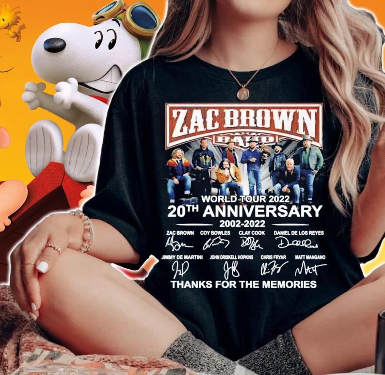 Zac Brown World Tour 2022 20th anniversary 2002 2022 thanks for the memories shirt t-shirt woman shirt