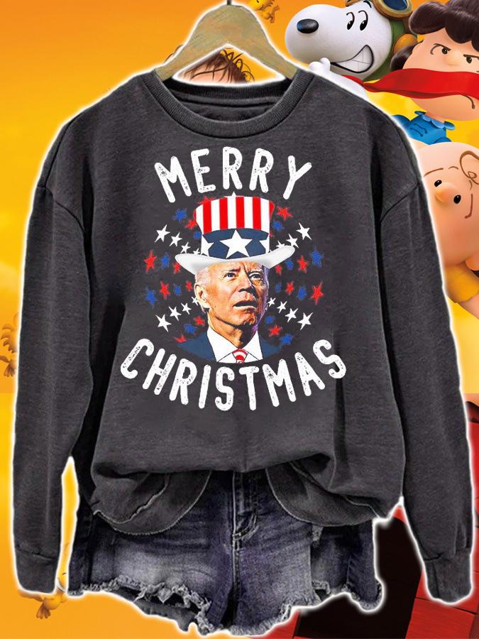 Funny Biden Merry Christmas Confused Fourth Of July US Flag T-Shirt t-shirt sweatshirt