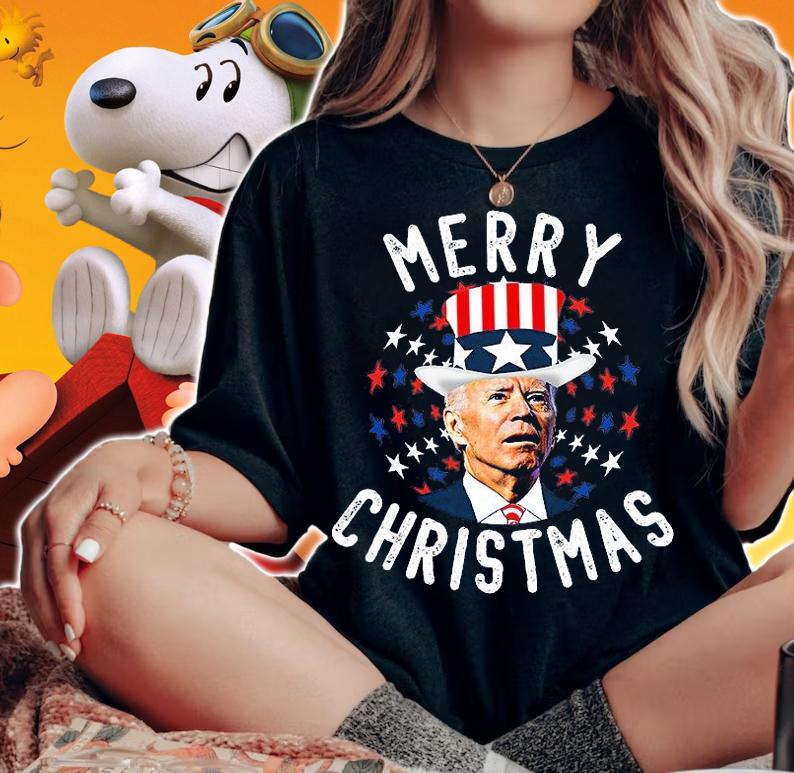 Funny Biden Merry Christmas Confused Fourth Of July US Flag T-Shirt t-shirt woman shirt