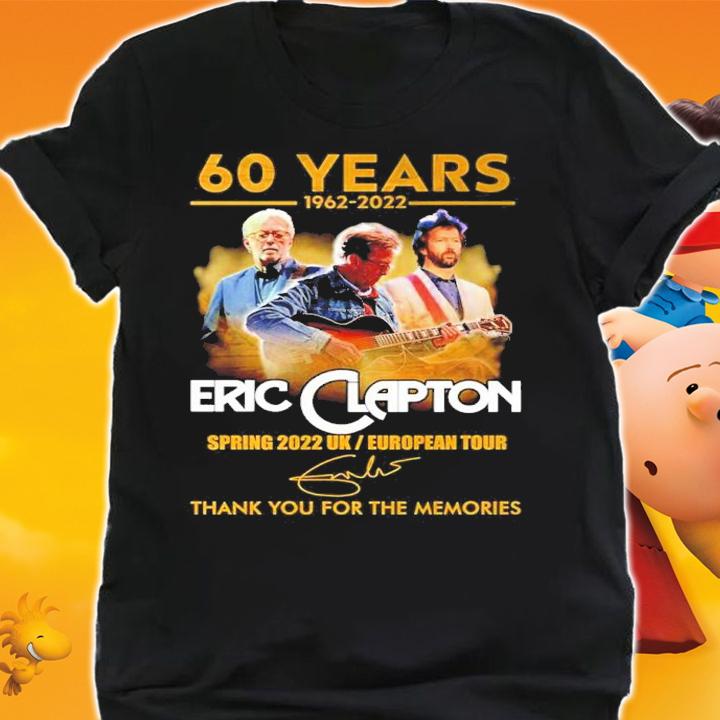 Official 60 Years 1962-2022 Eric Clapton Spring 2022 UK European Tour Signatures Thank You For The Memories Shirt t-shirt shirt