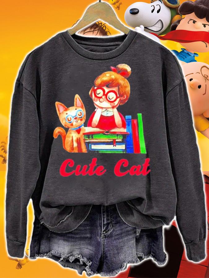Cute Cat Lover Gift For Girlfriend Reading Book Relax Time T-Shirt t-shirt