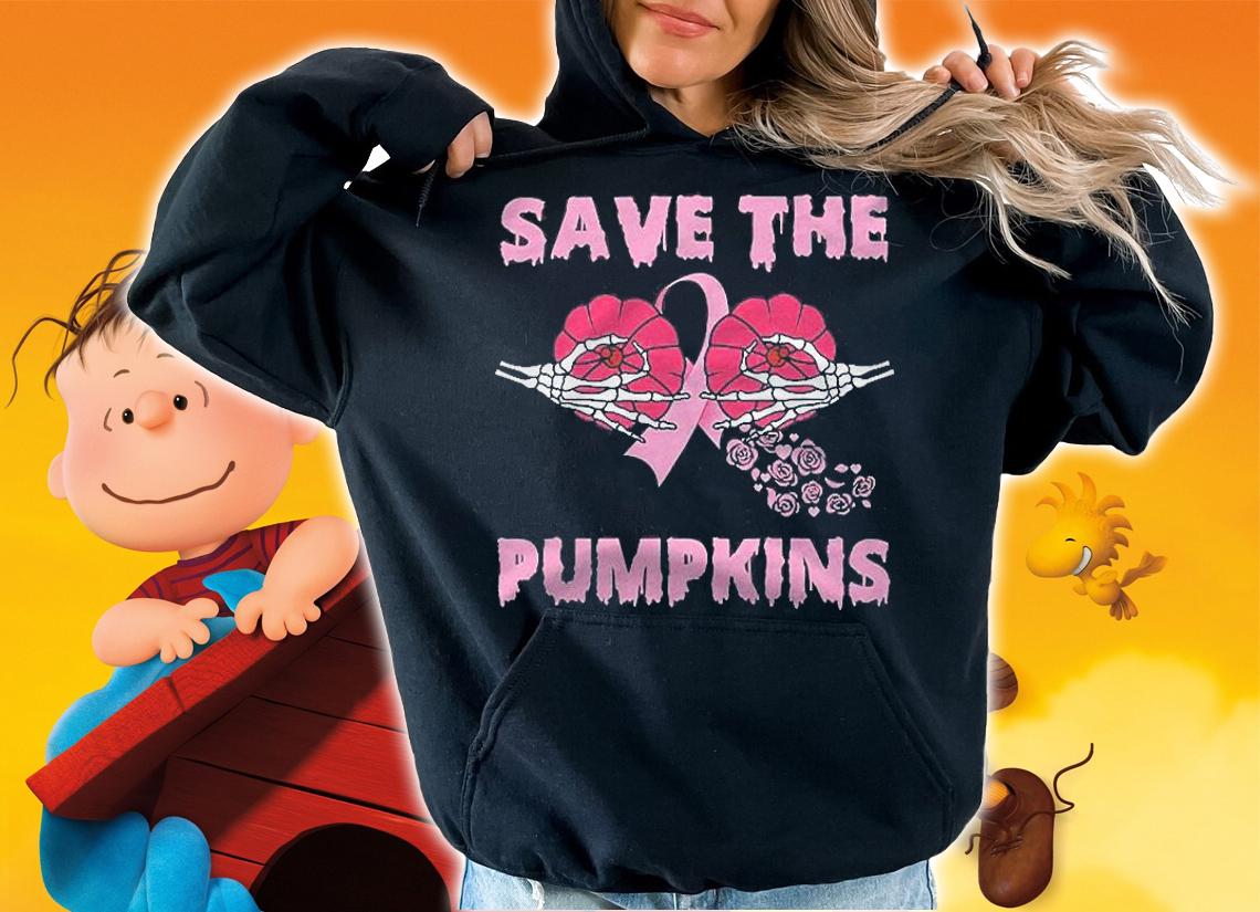 Save The Pumpkins Skeleton Hand Breast Cancer Pink Ribbon Shirt t-shirt hoodie