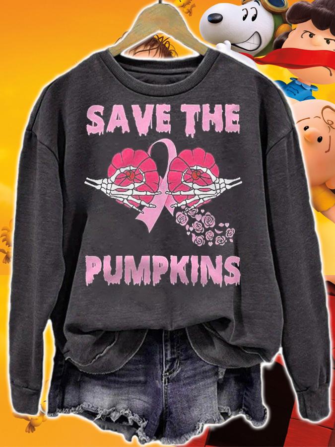 Save The Pumpkins Skeleton Hand Breast Cancer Pink Ribbon Shirt t-shirt sweatshirt