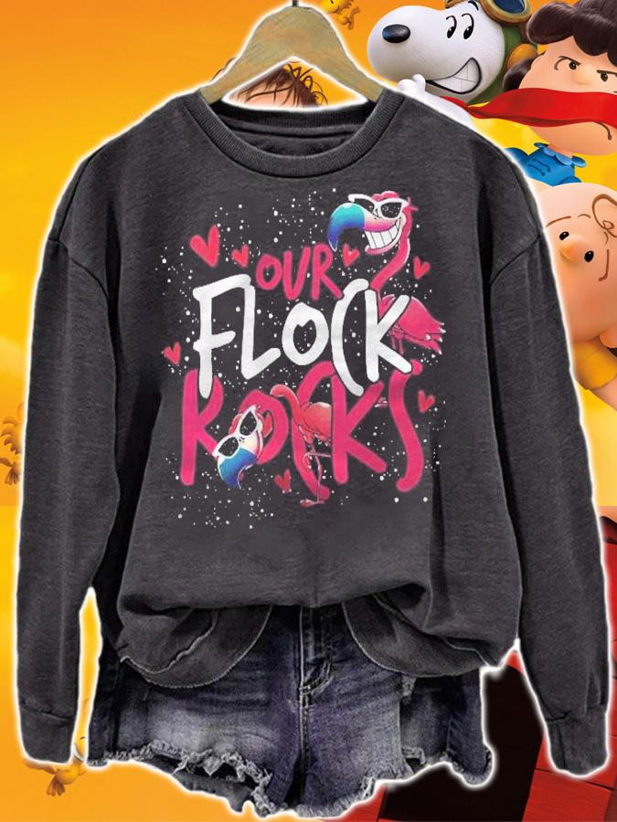 Womens Our Flock Rocks Flamingo Shirt t-shirt