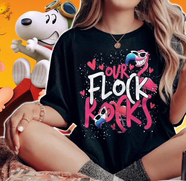 Womens Our Flock Rocks Flamingo Shirt t-shirt