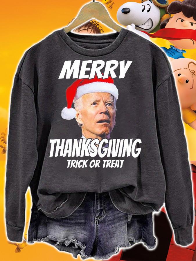 Funny Joe Biden Merry Thanksgiving Trick Or Treat T-Shirt t-shirt sweatshirt