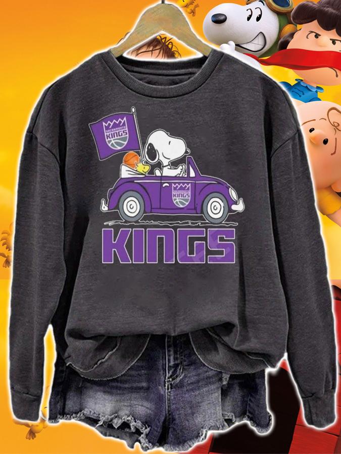 Kings Snoopy And Woodstock Driving Car Sacramento Kings Flag t-shirt sweatshirt