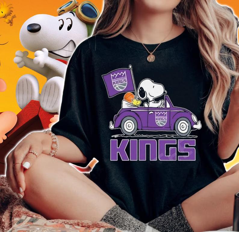 Kings Snoopy And Woodstock Driving Car Sacramento Kings Flag t-shirt woman shirt