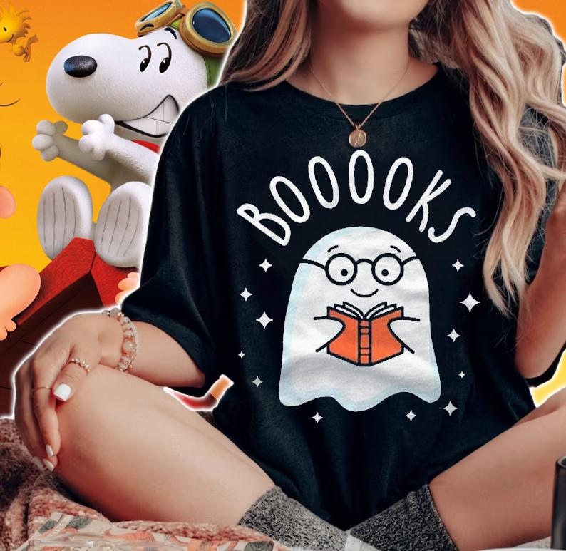 Cute Ghost Reading Books Lover Booooks Teacher Halloween Costume Shirt woman shirt