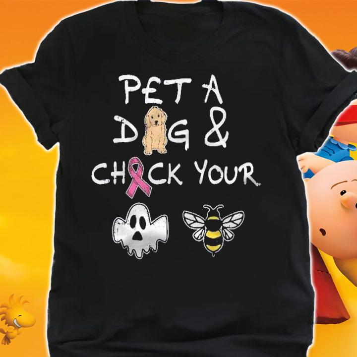 Pet A Dog Check Your Boo Bees Halloween Breast Cancer Gifts shirt