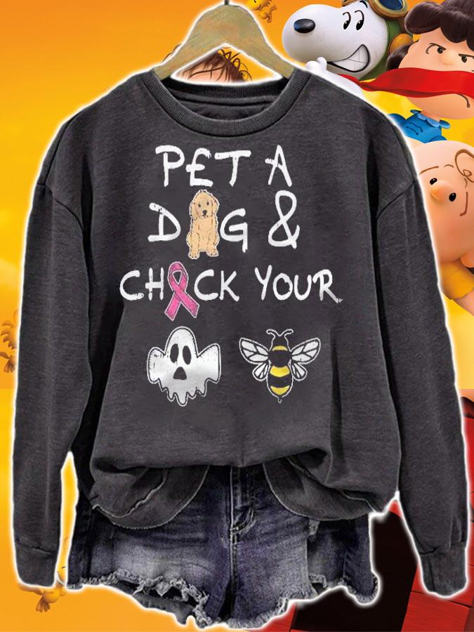 Pet A Dog Check Your Boo Bees Halloween Breast Cancer Gifts shirt