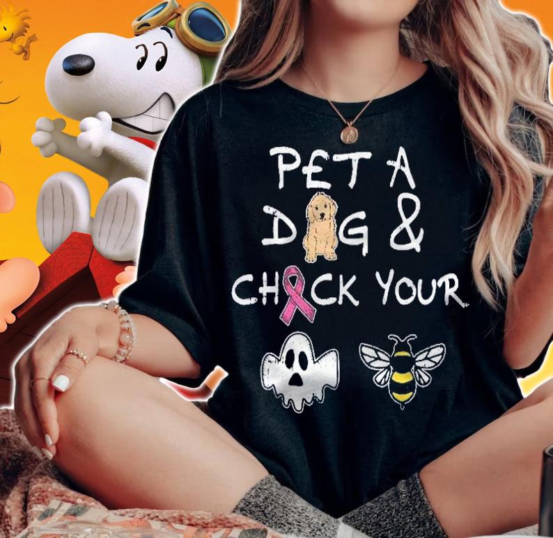 Pet A Dog Check Your Boo Bees Halloween Breast Cancer Gifts shirt
