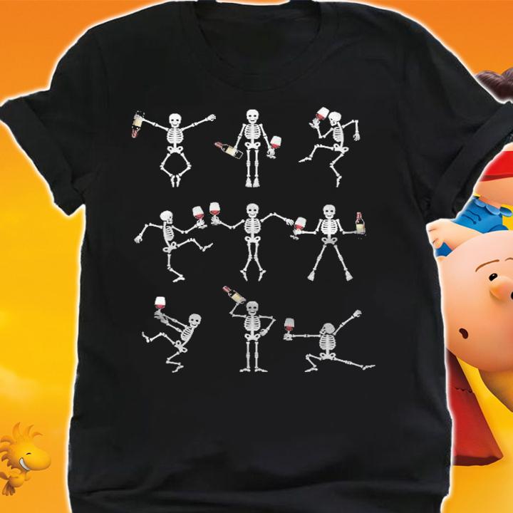 Skeleton Dancing With Hallo Wine Halloween Party Shirt shirt