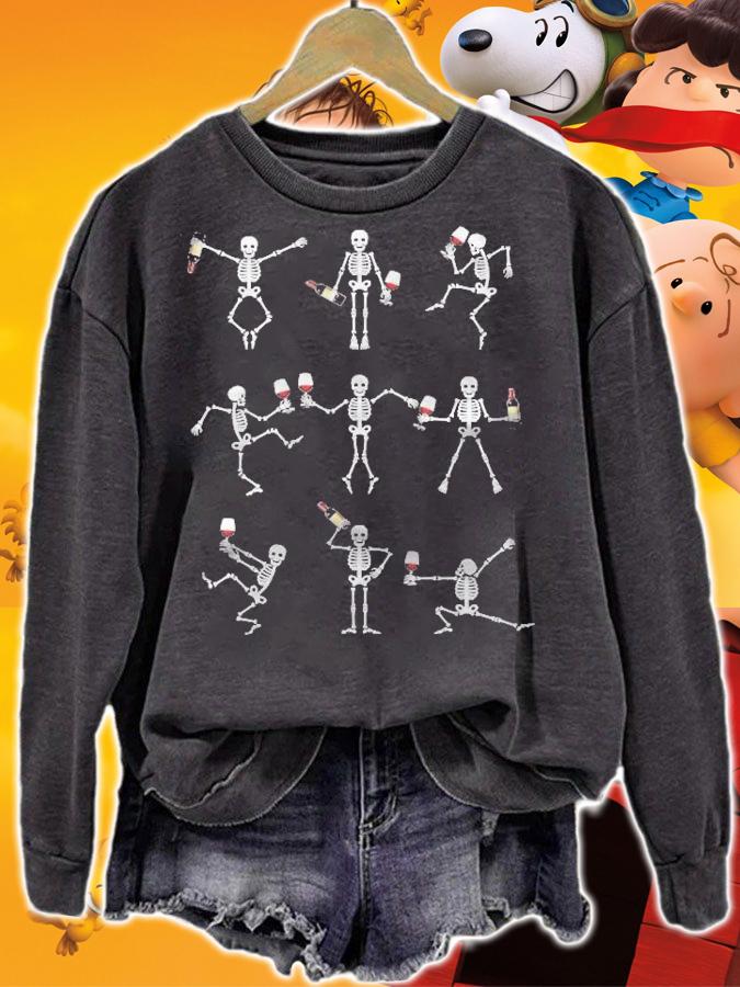 Skeleton Dancing With Hallo Wine Halloween Party Shirt sweatshirt