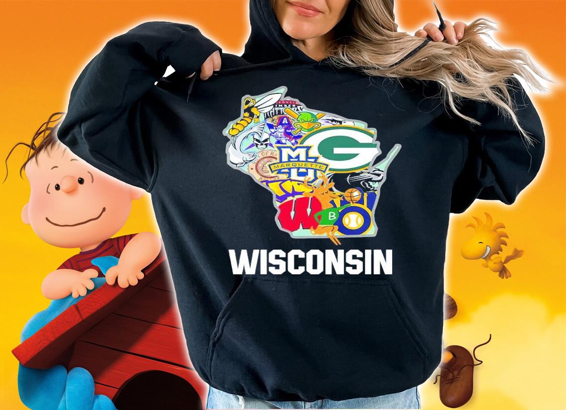 Wisconsin Badgers Green Bay Packers Milwaukee Brewers Milwaukee Bucks Logo t-shirt