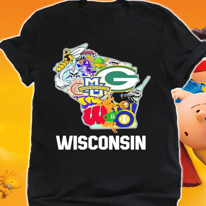 Wisconsin Badgers Green Bay Packers Milwaukee Brewers Milwaukee Bucks Logo t-shirt