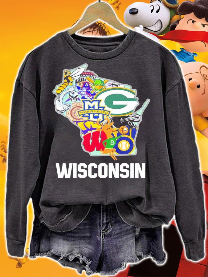 Wisconsin Badgers Green Bay Packers Milwaukee Brewers Milwaukee Bucks Logo t-shirt