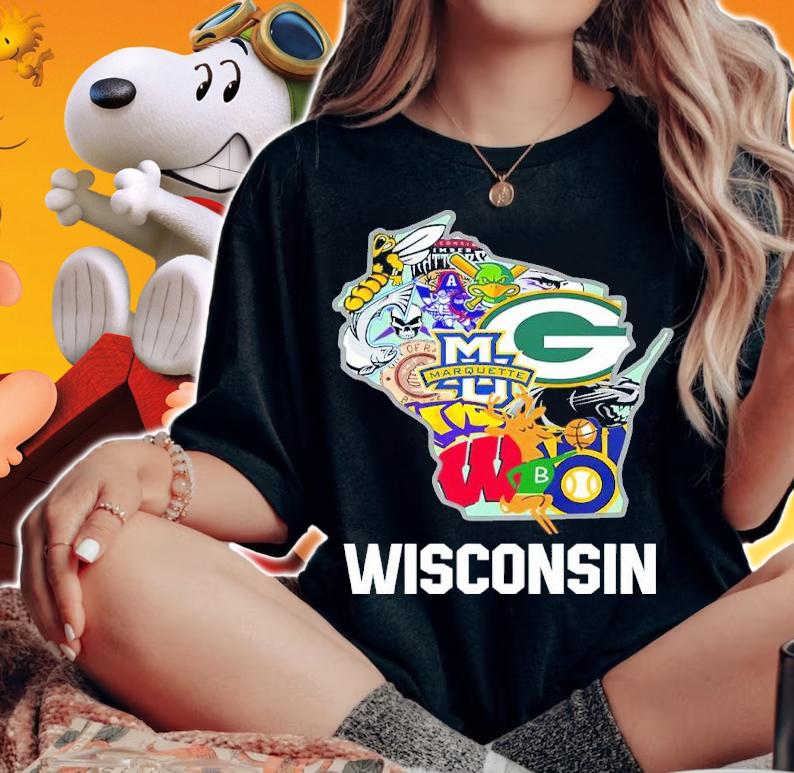 Wisconsin Badgers Green Bay Packers Milwaukee Brewers Milwaukee Bucks Logo t-shirt
