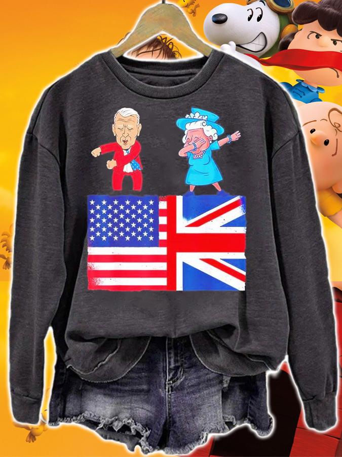 Queen II Dabbing Elizabeth British Flag And Joe Biden Flossing T-Shirt sweatshirt