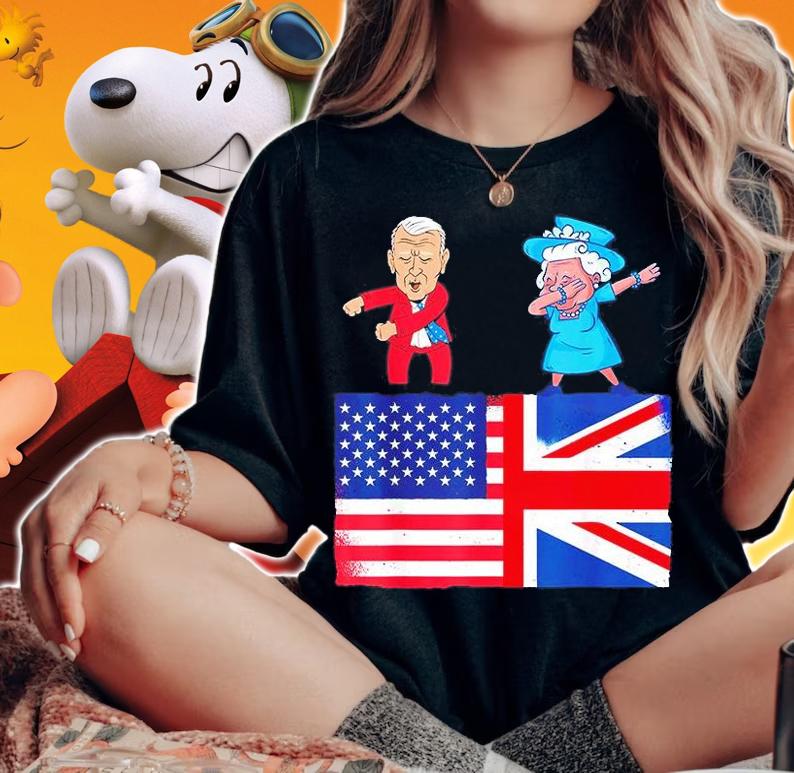 Queen II Dabbing Elizabeth British Flag And Joe Biden Flossing T-Shirt woman shirt