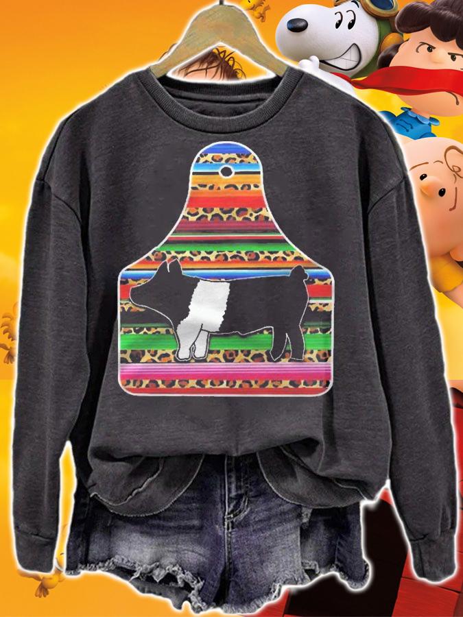 Serape Cheetah Animal Tag Livestock Show Pig 4H Show Gift Pullover Shirt sweatshirt