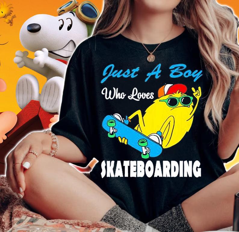 Kids Just A Boy Who Loves Skateboarding Funny Idea For Skateboard T-Shirt woman shirt