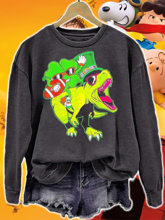 Kids Shamrock Dinosaur St Patrick's Day T-Shirt