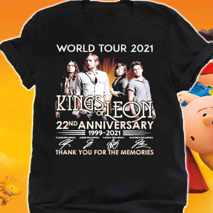 World tour 2021 King of Leon 22nd anniversary 1999-2021 signatures shirt