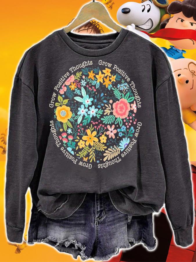 Grow positive thoughts floral flowers emblem repeat shirt