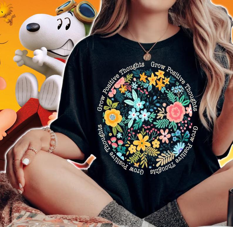Grow positive thoughts floral flowers emblem repeat shirt