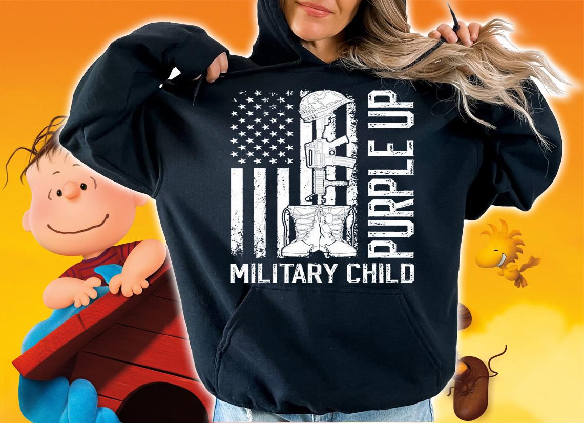 Purple Up Military Kid Military Child Month US Flag Army T-Shirt hoodie