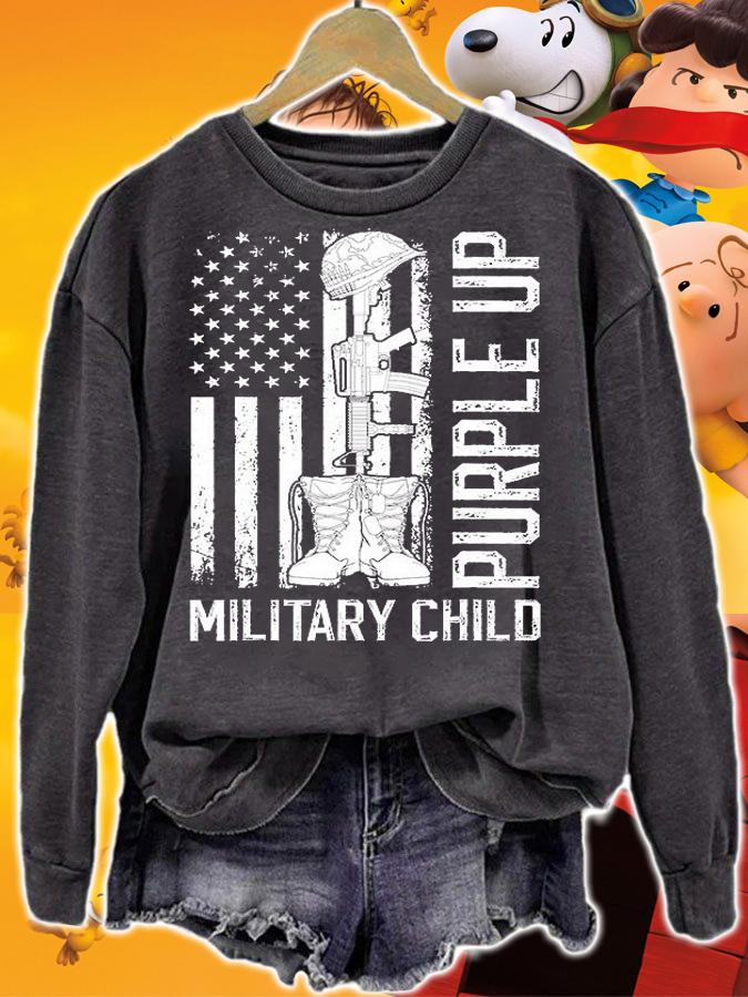 Purple Up Military Kid Military Child Month US Flag Army T-Shirt sweatshirt