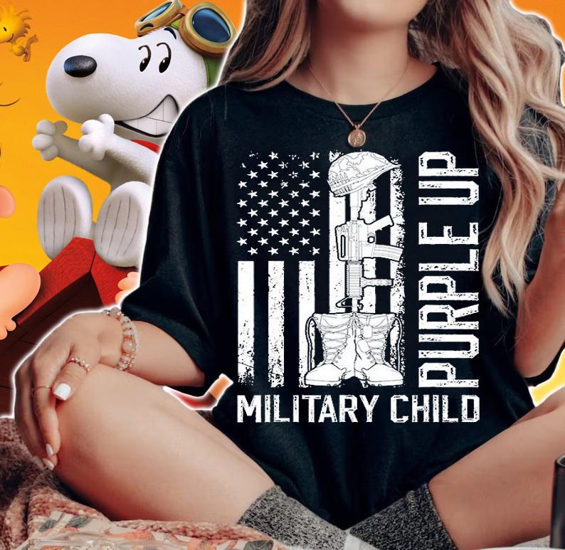 Purple Up Military Kid Military Child Month US Flag Army T-Shirt woman shirt