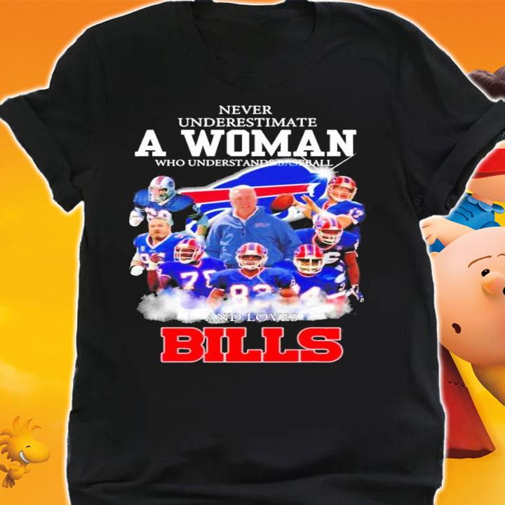 Never underestimate a woman who understands football Buffalo Bills signatures shirt