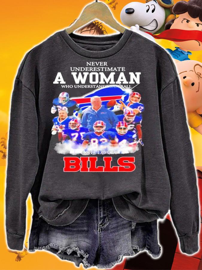Never underestimate a woman who understands football Buffalo Bills signatures shirt