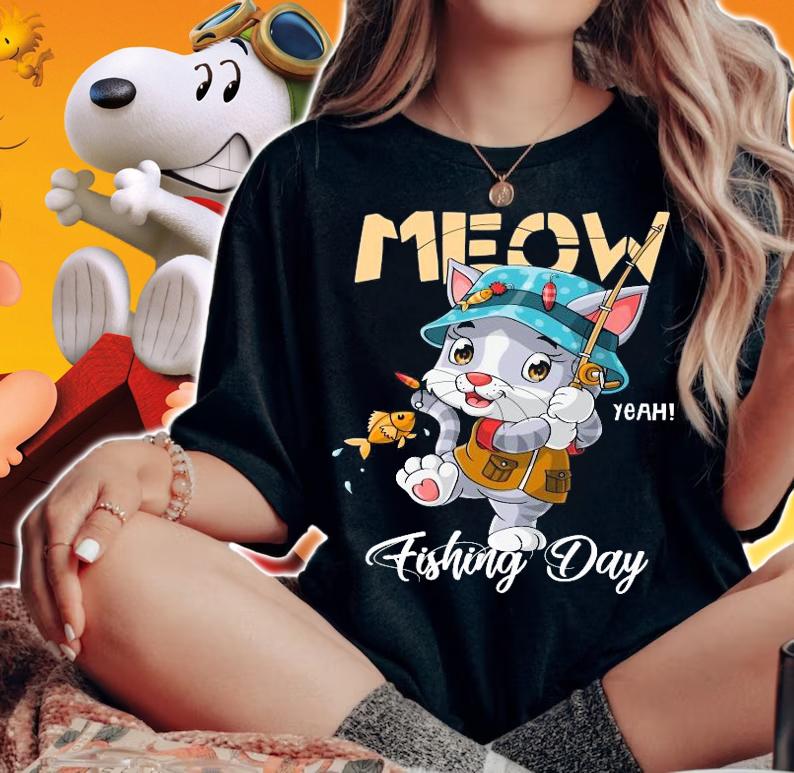 Cat fishing meow fishing day shirt